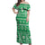 Fiji Masi All Green Off Shoulder Maxi Dress Tapa Pattern - Polynesian Pride