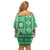 Fiji Masi All Green Off Shoulder Short Dress Tapa Pattern - Polynesian Pride