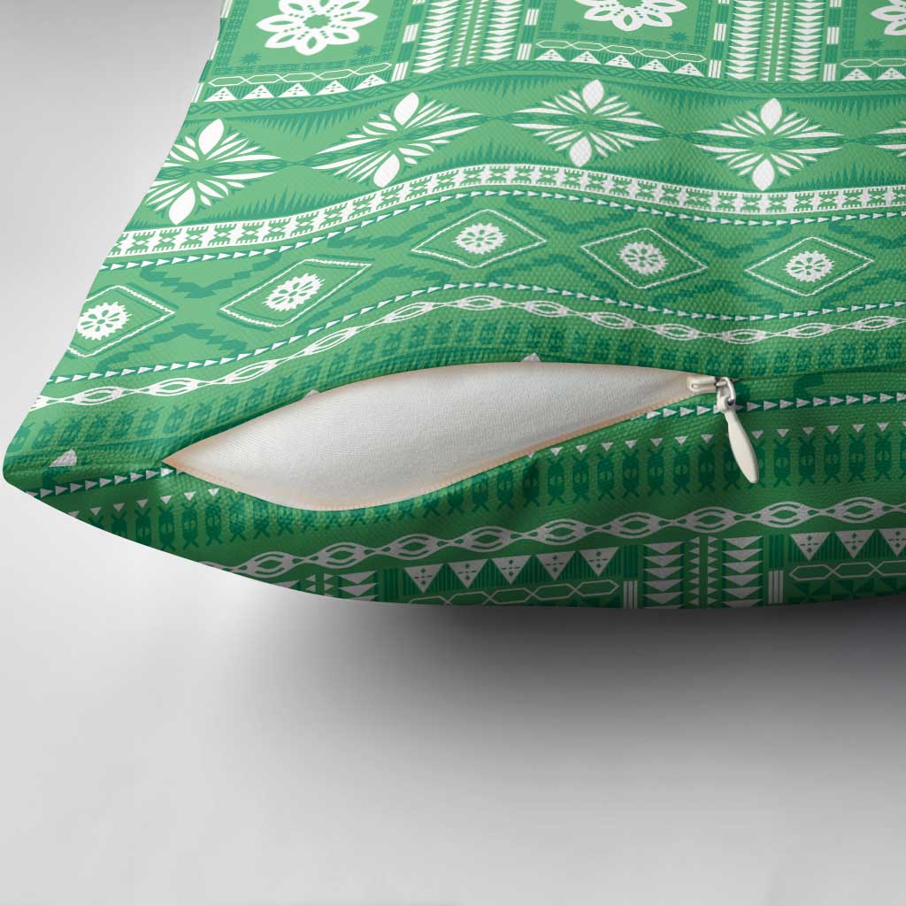 Fiji Masi All Green Pillow Cover Tapa Pattern - Polynesian Pride