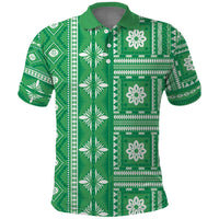 Fiji Masi All Green Polo Shirt Tapa Pattern - Polynesian Pride