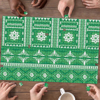 Fiji Masi All Green Puzzle Tapa Pattern - Polynesian Pride