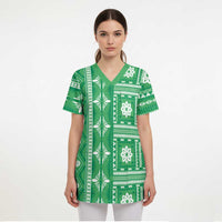 Fiji Masi All Green Scrub Top Tapa Pattern - Polynesian Pride