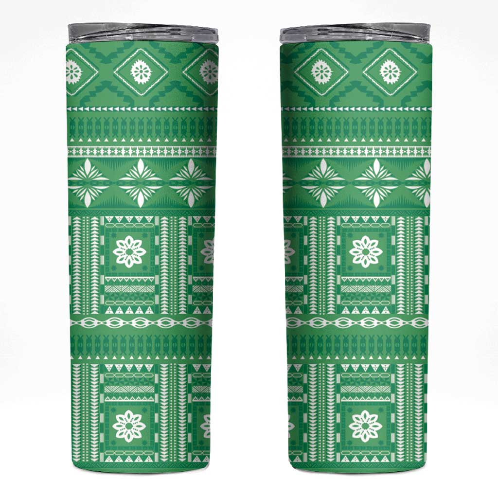 Fiji Masi All Green Skinny Tumbler Tapa Pattern - Polynesian Pride