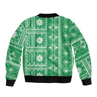 Fiji Masi All Green Sleeve Zip Bomber Jacket Tapa Pattern - Polynesian Pride