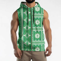 Fiji Masi All Green Sleeveless Zip Hoodie Tapa Pattern - Polynesian Pride