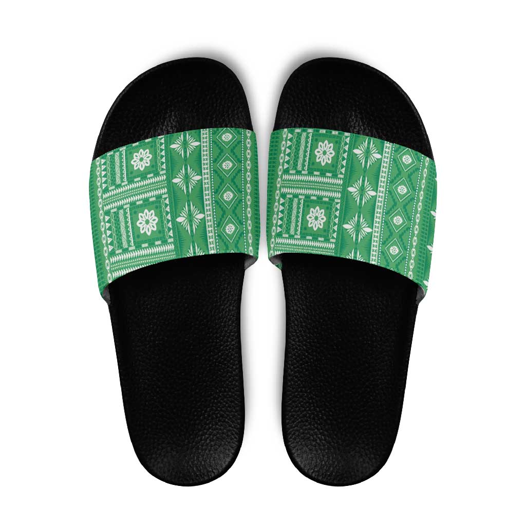 Fiji Masi All Green Slide Sandals Tapa Pattern - Polynesian Pride