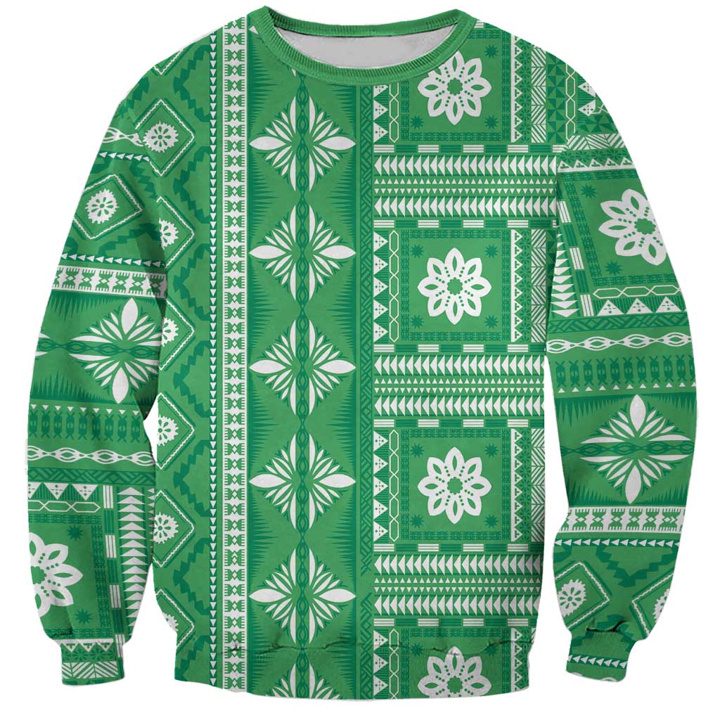 Fiji Masi All Green Sweatshirt Tapa Pattern - Polynesian Pride
