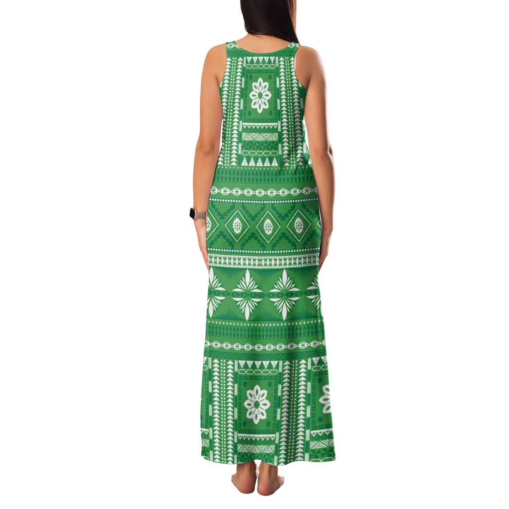 Fiji Masi All Green Tank Maxi Dress Tapa Pattern - Polynesian Pride