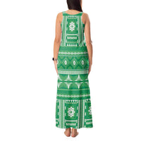 Fiji Masi All Green Tank Maxi Dress Tapa Pattern - Polynesian Pride