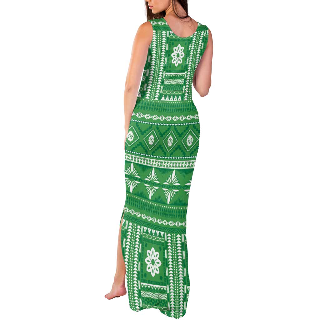 Fiji Masi All Green Tank Maxi Dress Tapa Pattern - Polynesian Pride
