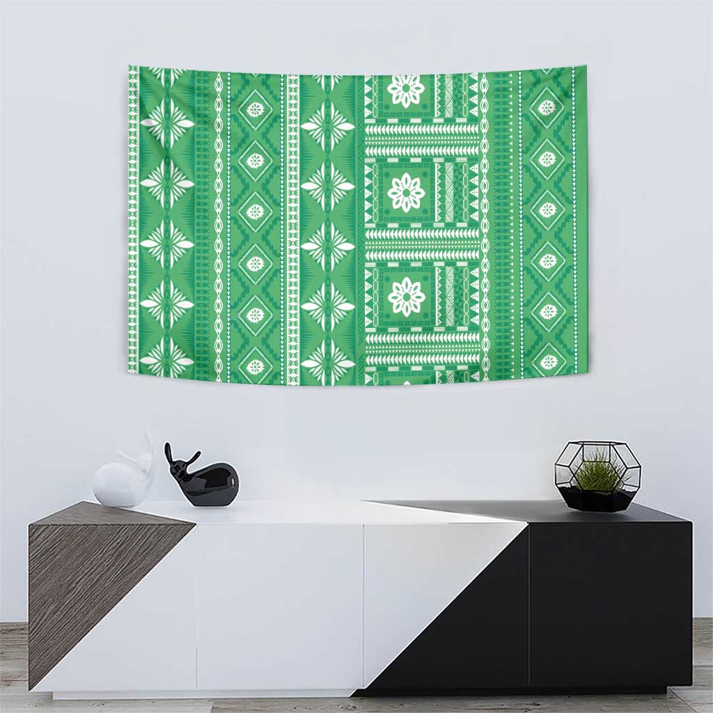 Fiji Masi All Green Tapestry Tapa Pattern - Polynesian Pride