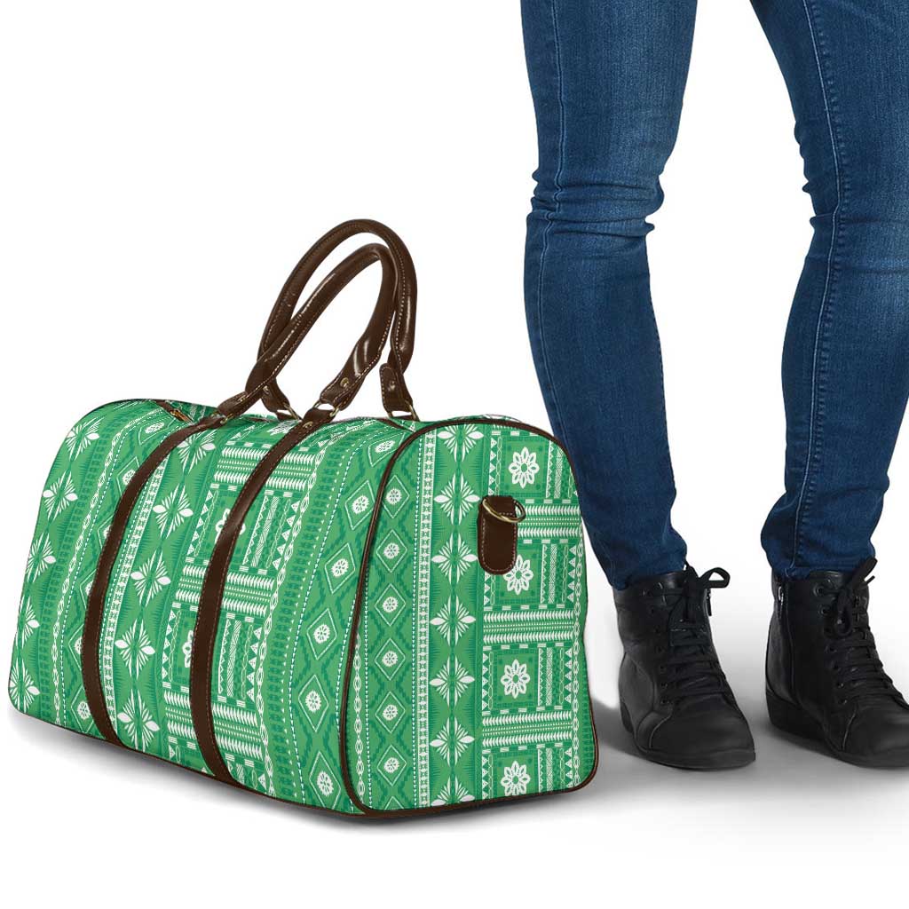 Fiji Masi All Green Travel Bag Tapa Pattern - Polynesian Pride