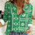 Fiji Masi All Green Women Casual Shirt Tapa Pattern - Polynesian Pride