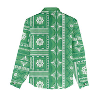 Fiji Masi All Green Women Casual Shirt Tapa Pattern - Polynesian Pride