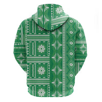 Fiji Masi All Green Zip Hoodie Tapa Pattern - Polynesian Pride
