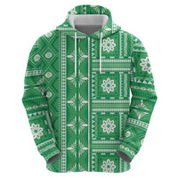 Fiji Masi All Green Zip Hoodie Tapa Pattern - Polynesian Pride