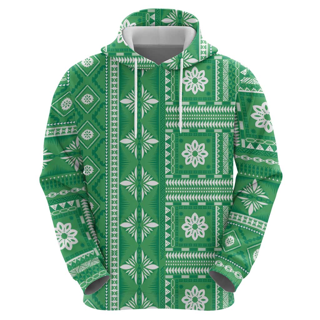 Fiji Masi All Green Zip Hoodie Tapa Pattern - Polynesian Pride