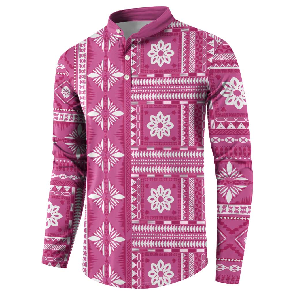 Fiji Masi All Pink Button Sweatshirt Tapa Pattern - Polynesian Pride