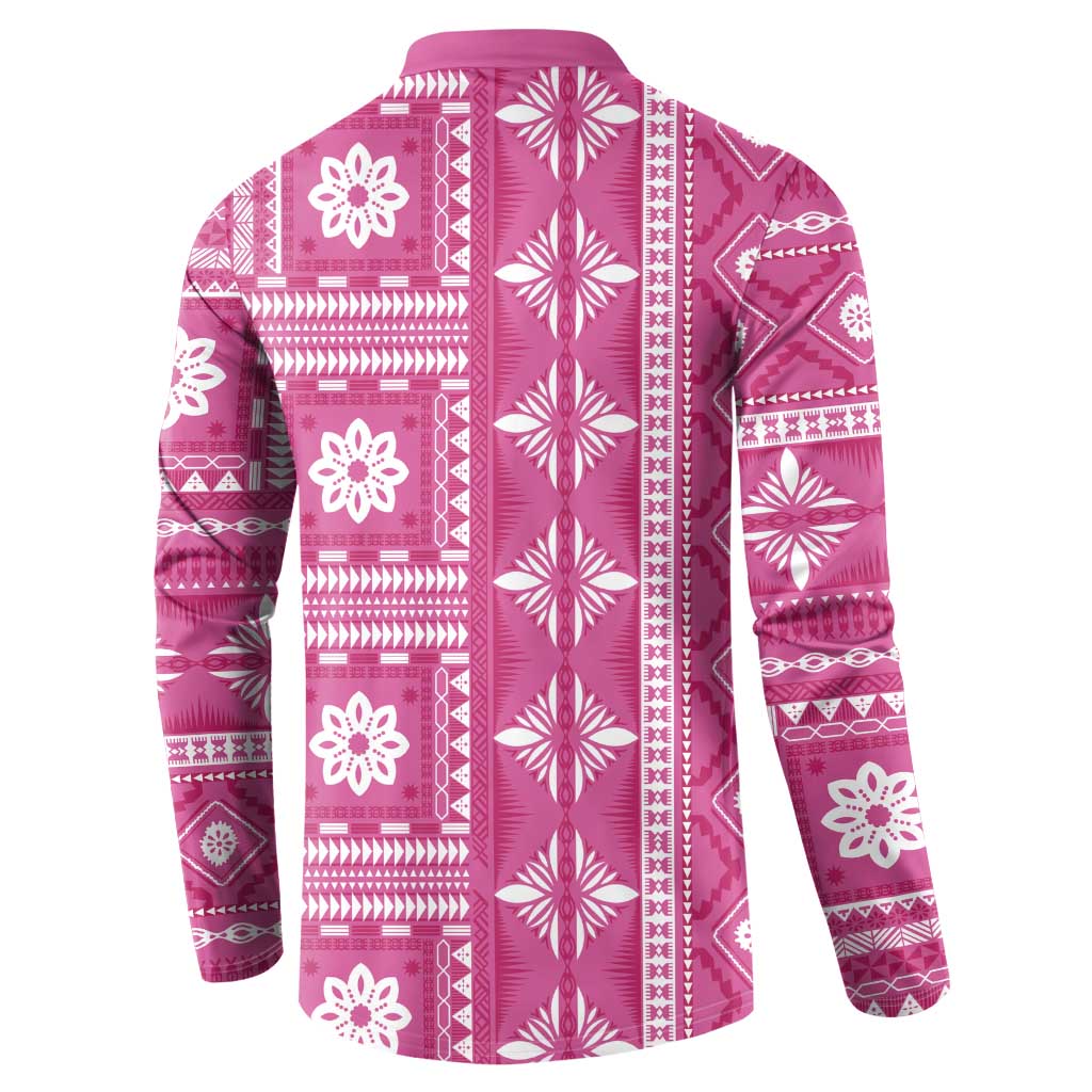 Fiji Masi All Pink Button Sweatshirt Tapa Pattern - Polynesian Pride
