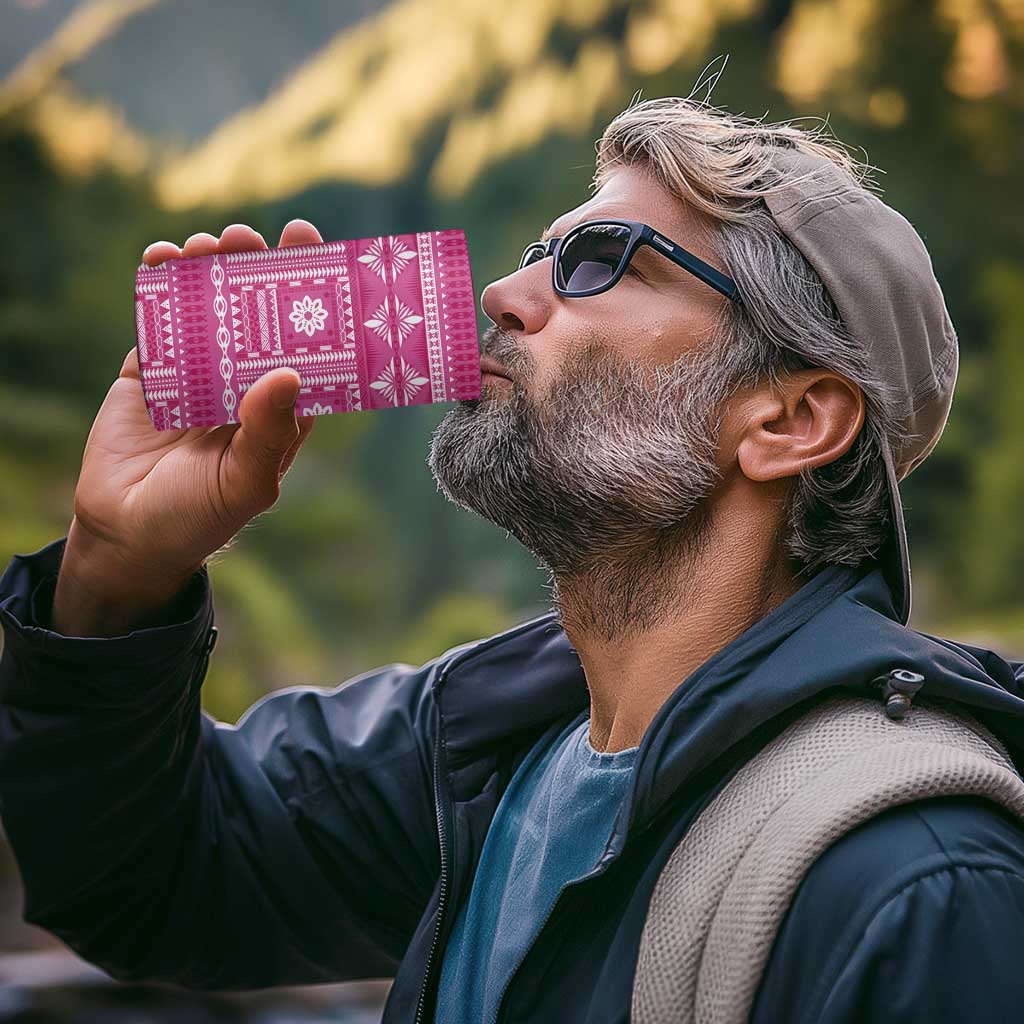 Fiji Masi All Pink 4 in 1 Can Cooler Tumbler Tapa Pattern - Polynesian Pride