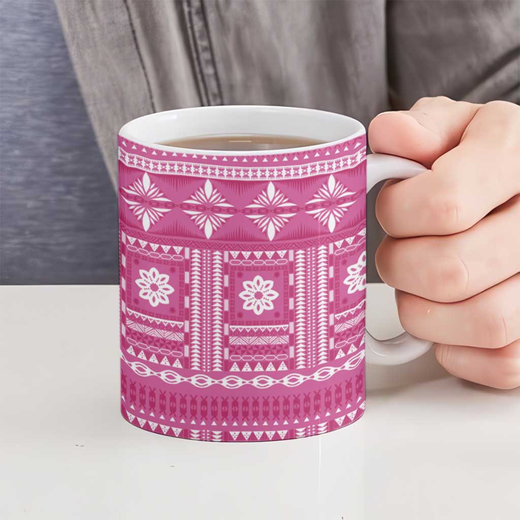 Fiji Masi All Pink Ceramic Mug Tapa Pattern - Polynesian Pride