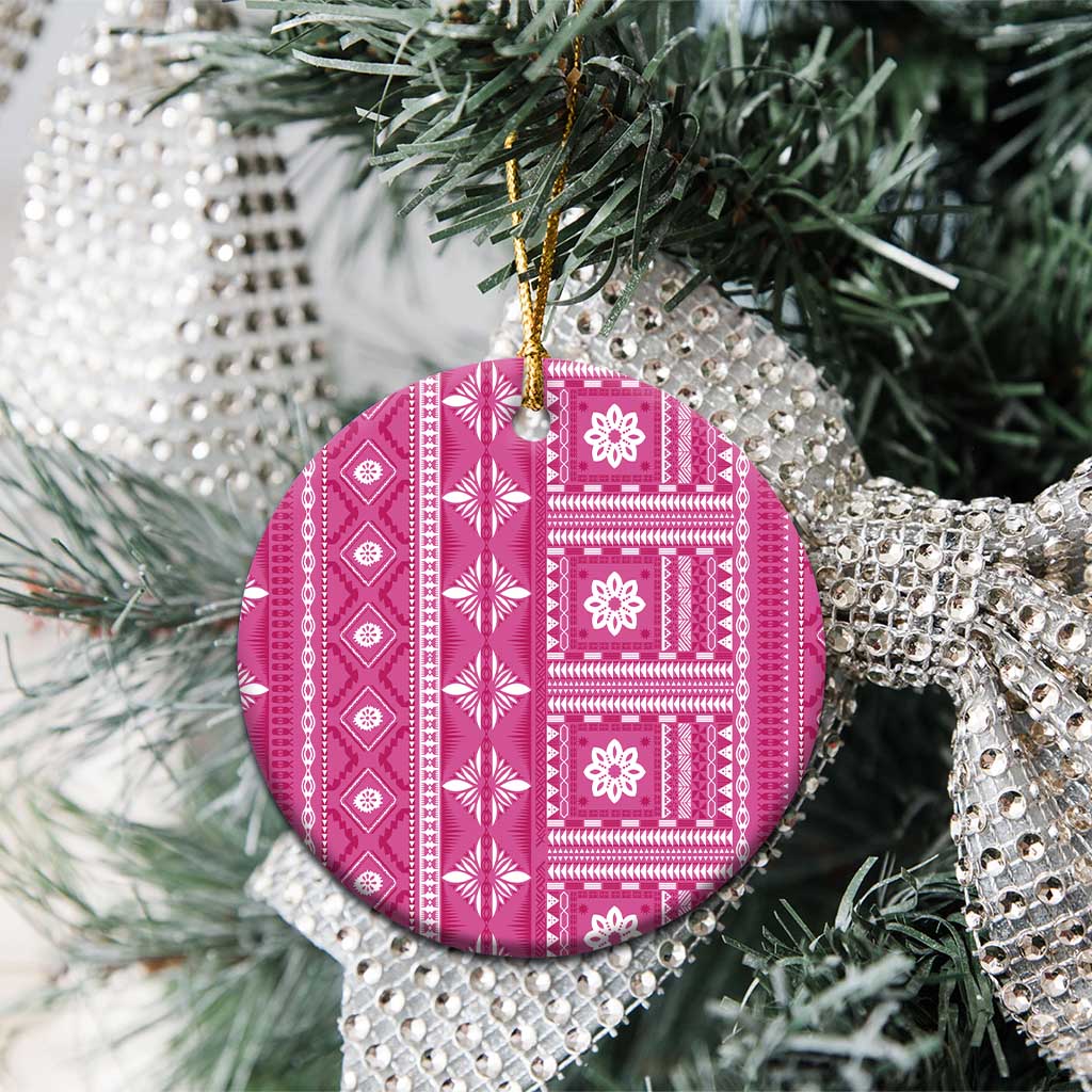 Fiji Masi All Pink Ceramic Ornament Tapa Pattern - Polynesian Pride