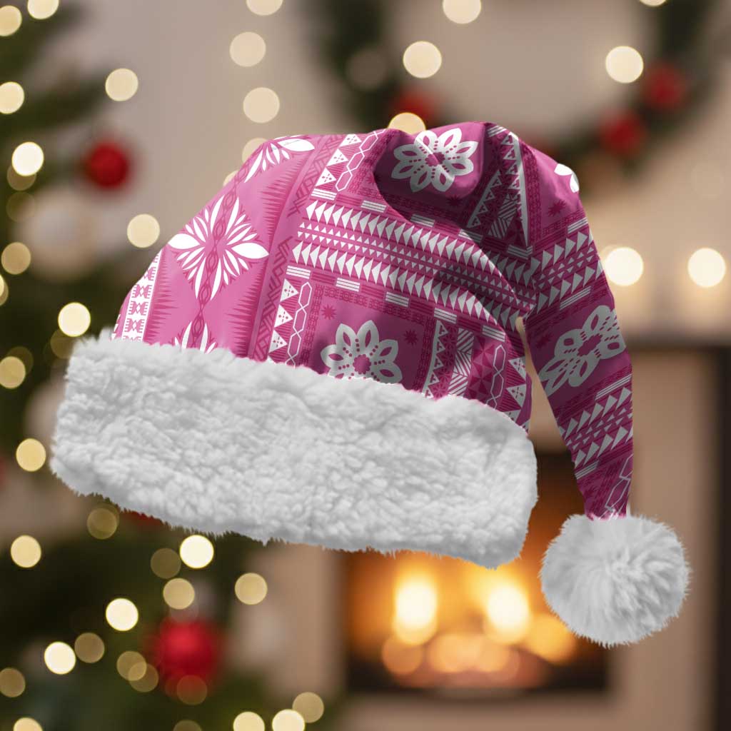 Fiji Masi All Pink Christmas Santa Hat Tapa Pattern - Polynesian Pride