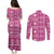 Fiji Masi All Pink Couples Matching Puletasi and Long Sleeve Button Shirt Tapa Pattern - Polynesian Pride