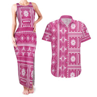 Fiji Masi All Pink Couples Matching Tank Maxi Dress and Hawaiian Shirt Tapa Pattern - Polynesian Pride