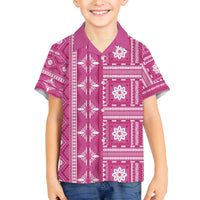 Fiji Masi All Pink Family Matching Off The Shoulder Long Sleeve Dress and Hawaiian Shirt Tapa Pattern - Polynesian Pride