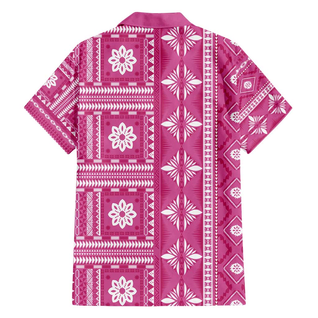 Fiji Masi All Pink Family Matching Off Shoulder Maxi Dress and Hawaiian Shirt Tapa Pattern - Polynesian Pride
