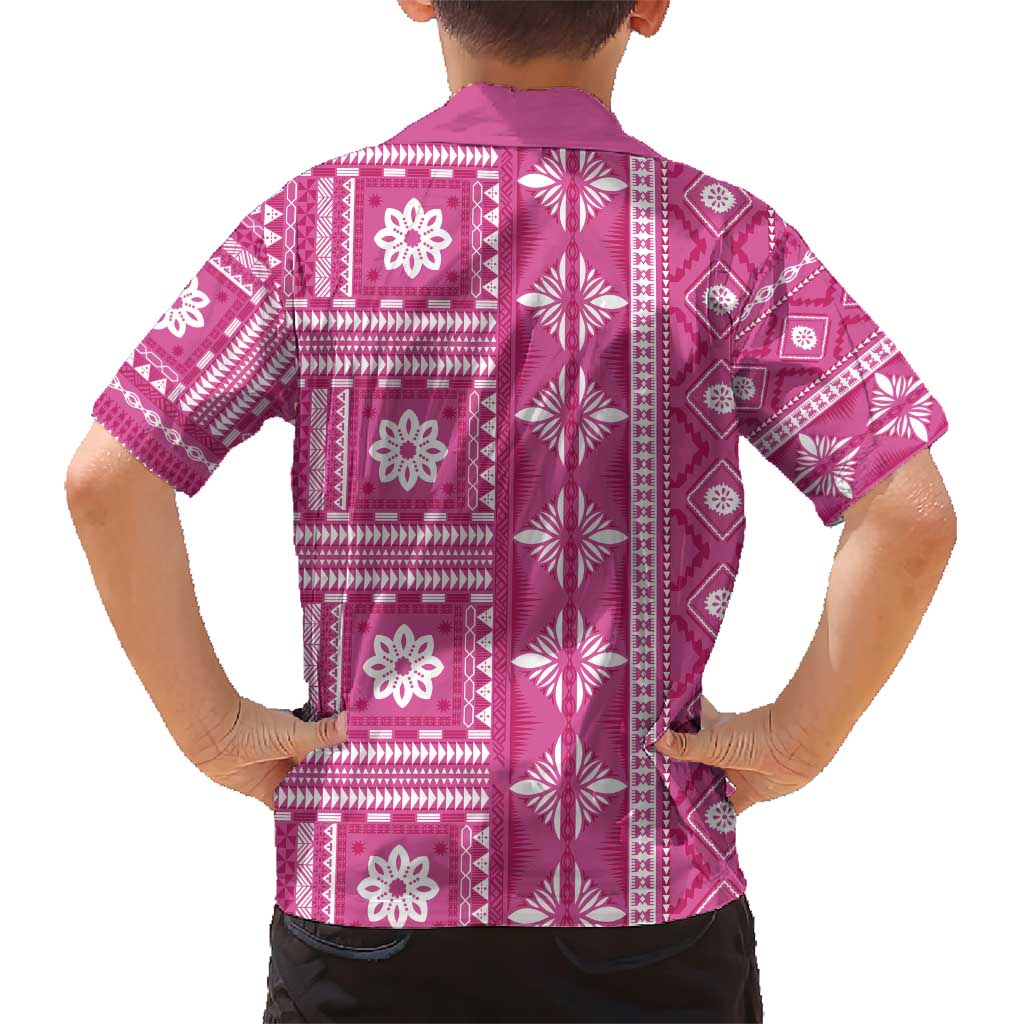 Fiji Masi All Pink Family Matching Short Sleeve Bodycon Dress and Hawaiian Shirt Tapa Pattern - Polynesian Pride