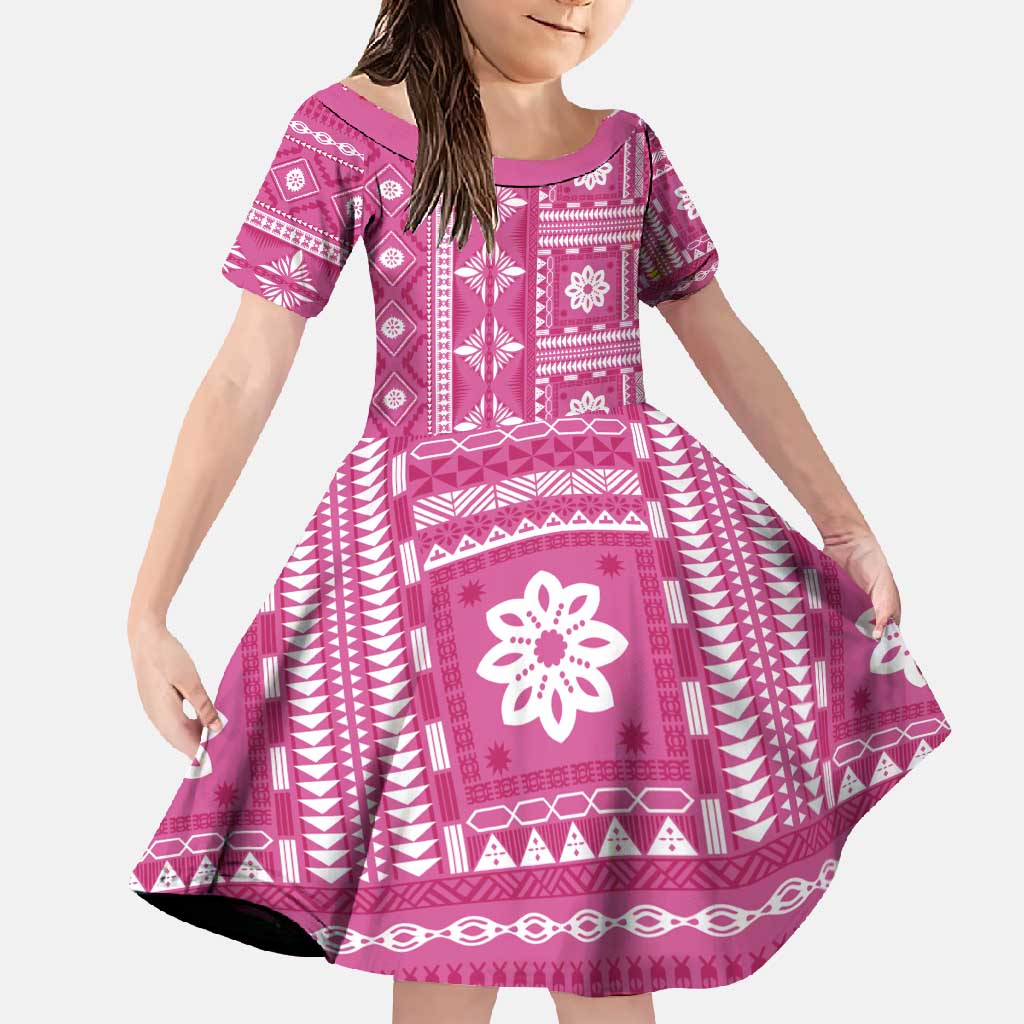 Fiji Masi All Pink Family Matching Tank Maxi Dress and Hawaiian Shirt Tapa Pattern - Polynesian Pride