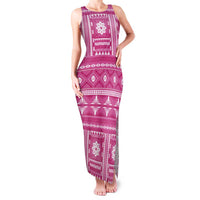 Fiji Masi All Pink Family Matching Tank Maxi Dress and Hawaiian Shirt Tapa Pattern - Polynesian Pride