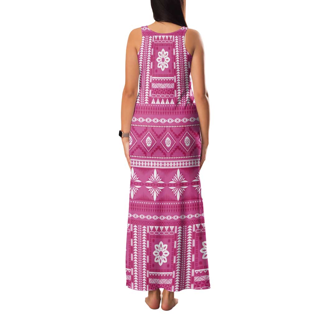 Fiji Masi All Pink Family Matching Tank Maxi Dress and Hawaiian Shirt Tapa Pattern - Polynesian Pride