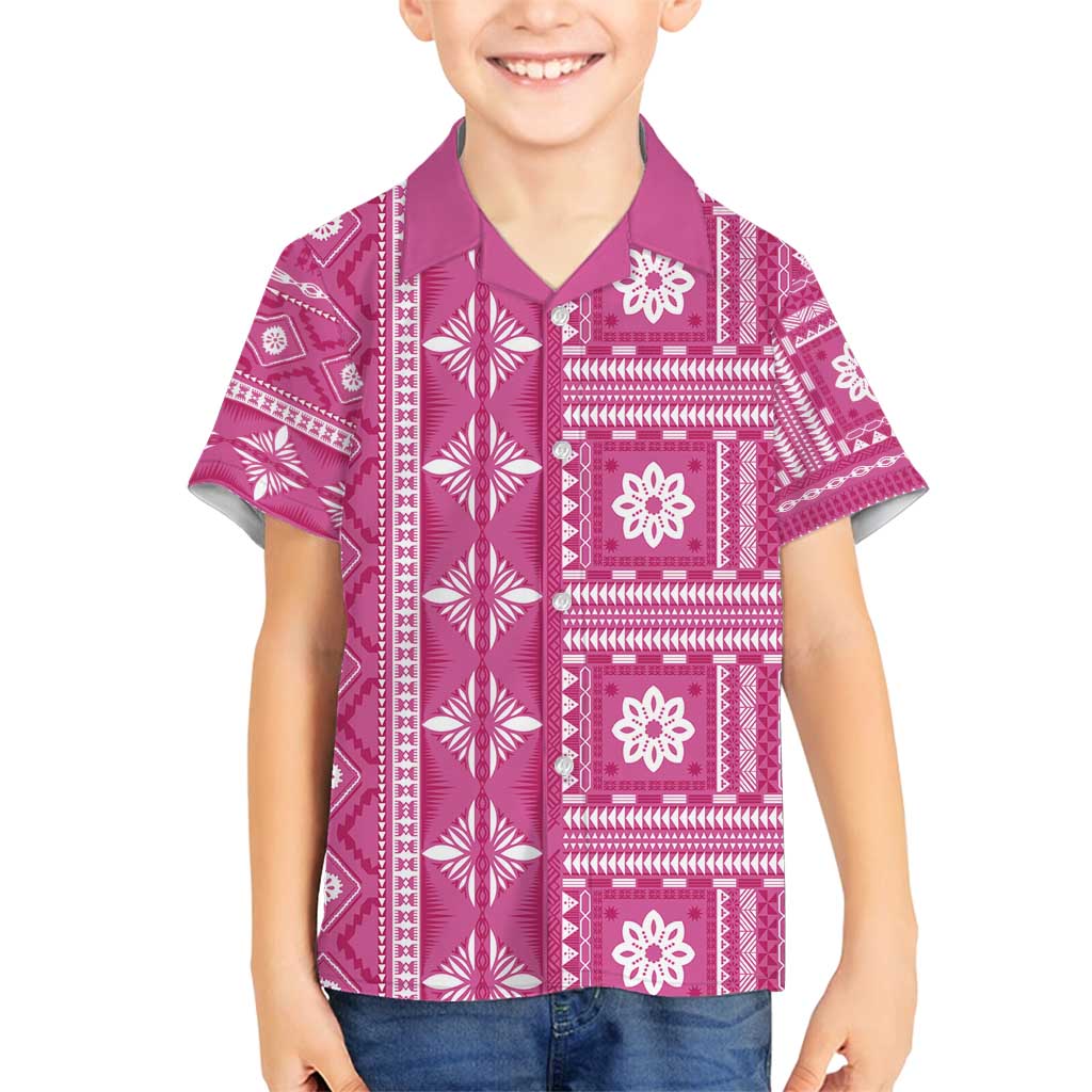 Fiji Masi All Pink Family Matching Tank Maxi Dress and Hawaiian Shirt Tapa Pattern - Polynesian Pride