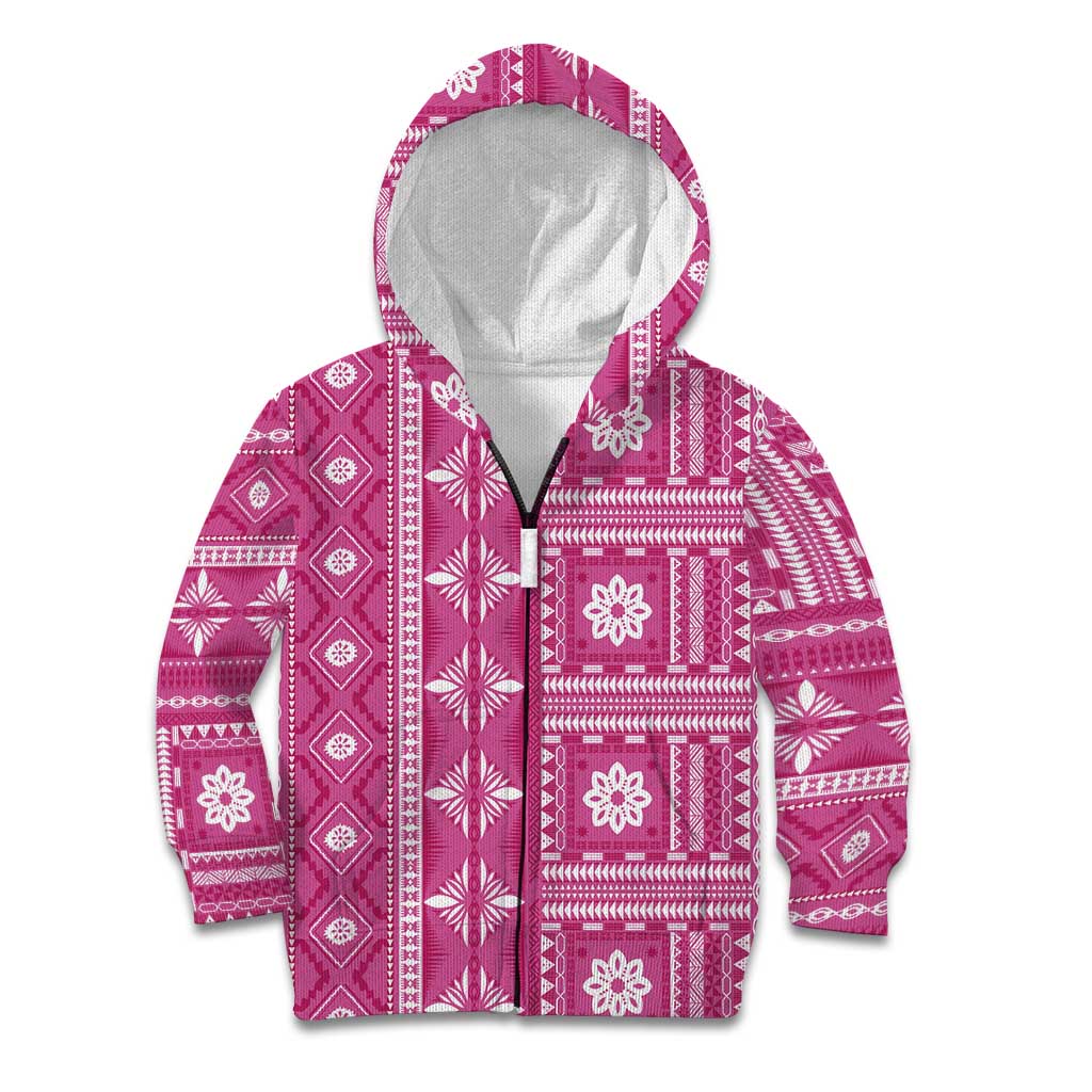 Fiji Masi All Pink Kid Hoodie Tapa Pattern - Polynesian Pride