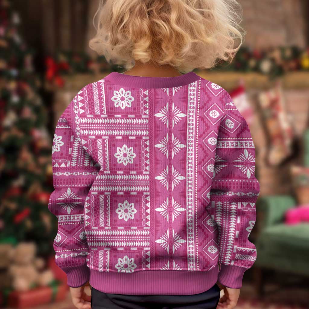 Fiji Masi All Pink Kid Ugly Christmas Sweater Tapa Pattern - Polynesian Pride