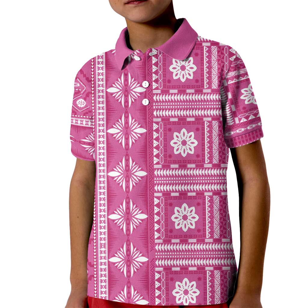 Fiji Masi All Pink Kid Polo Shirt Tapa Pattern - Polynesian Pride