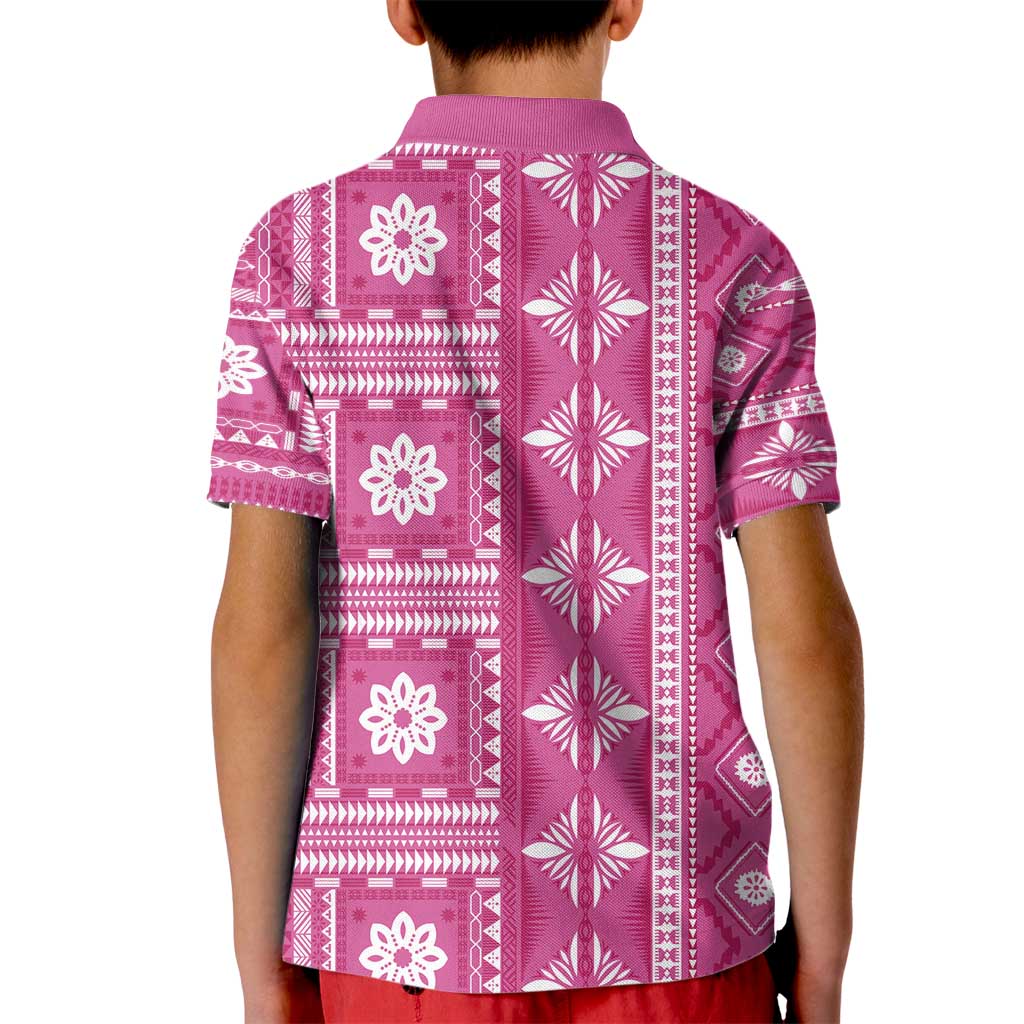 Fiji Masi All Pink Kid Polo Shirt Tapa Pattern - Polynesian Pride