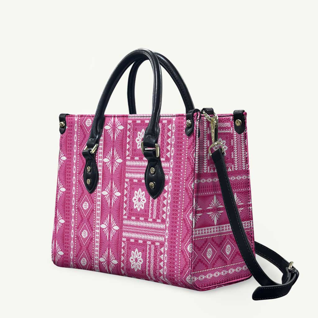 Fiji Masi All Pink Leather Bag Tapa Pattern - Polynesian Pride