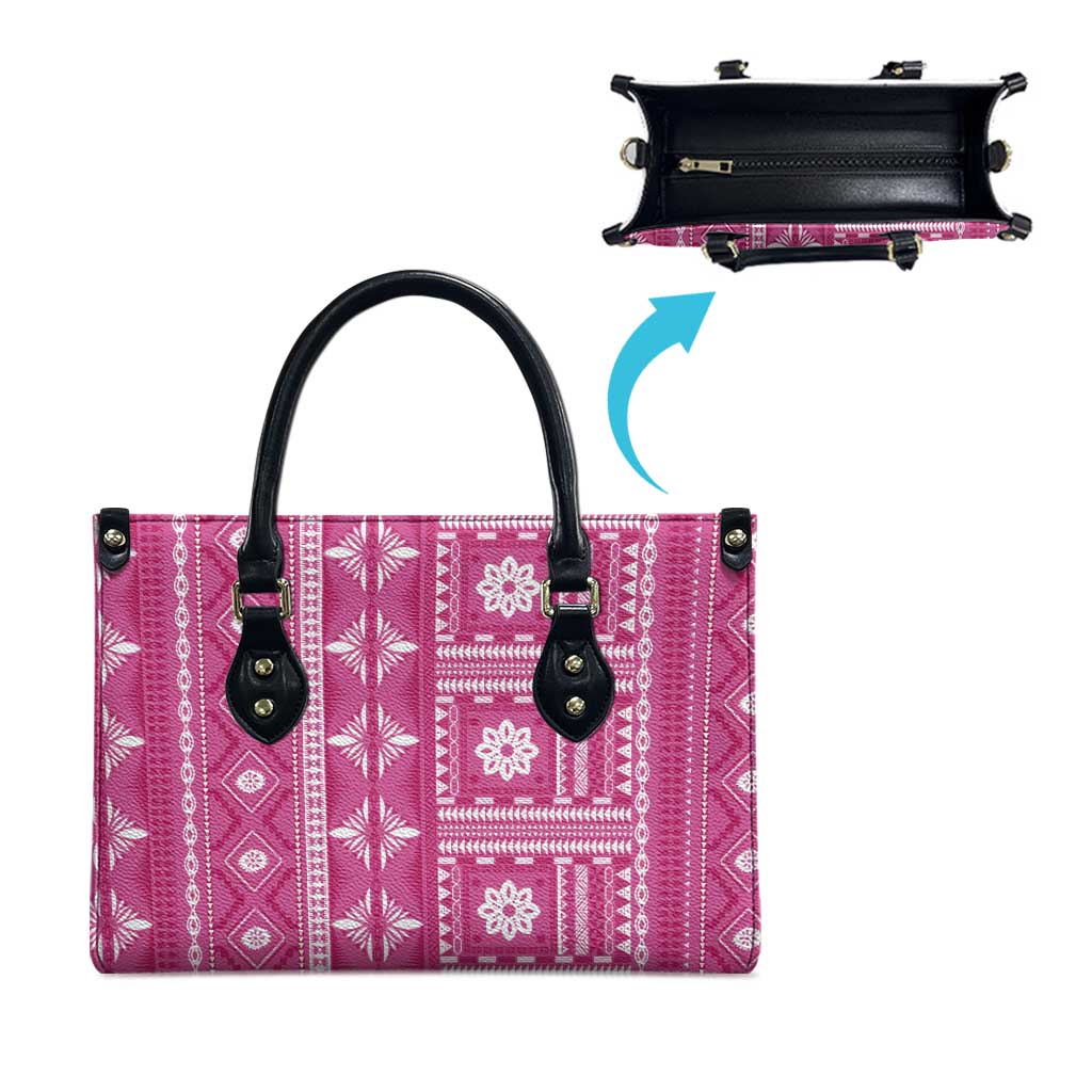 Fiji Masi All Pink Leather Bag Tapa Pattern - Polynesian Pride