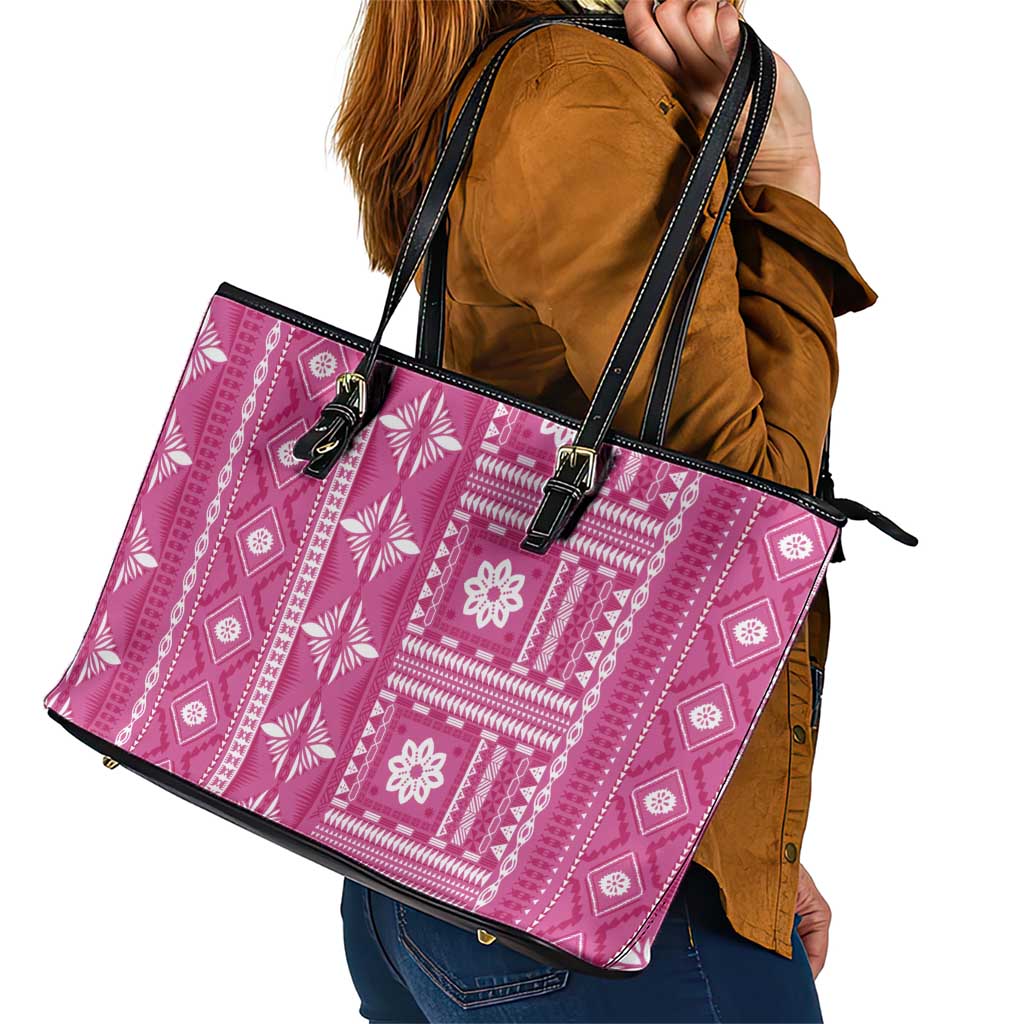 Fiji Masi All Pink Leather Tote Bag Tapa Pattern - Polynesian Pride