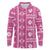 Fiji Masi All Pink Long Sleeve Polo Shirt Tapa Pattern - Polynesian Pride