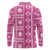 Fiji Masi All Pink Long Sleeve Polo Shirt Tapa Pattern - Polynesian Pride