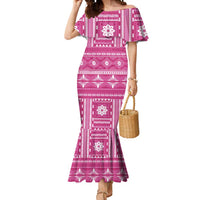 Fiji Masi All Pink Mermaid Dress Tapa Pattern - Polynesian Pride