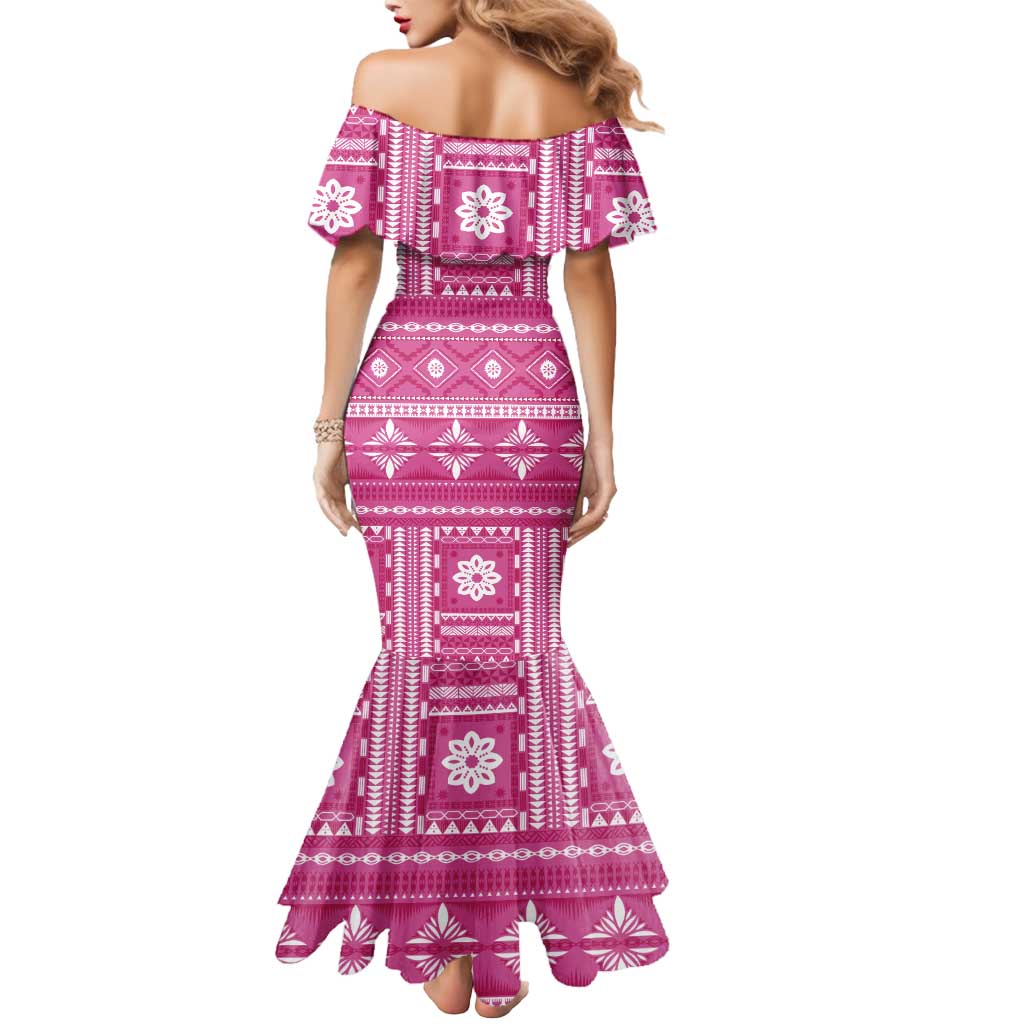 Fiji Masi All Pink Mermaid Dress Tapa Pattern - Polynesian Pride