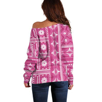 Fiji Masi All Pink Off Shoulder Sweater Tapa Pattern - Polynesian Pride