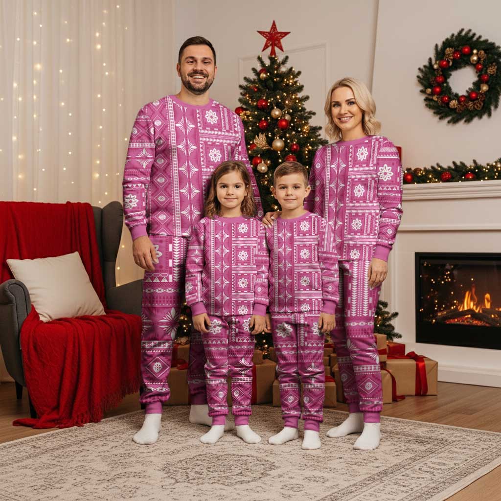 Fiji Masi All Pink Christmas Pajama Set Tapa Pattern - Polynesian Pride