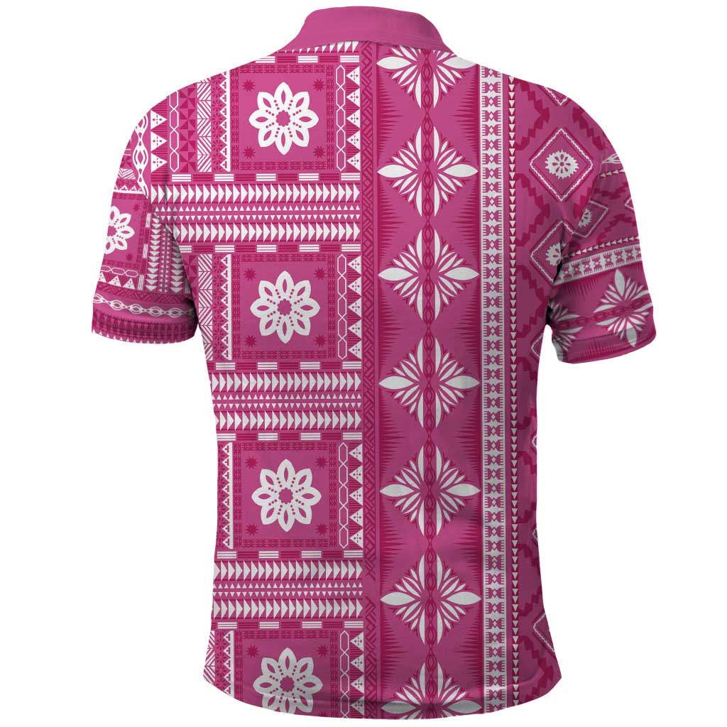 Fiji Masi All Pink Polo Shirt Tapa Pattern - Polynesian Pride